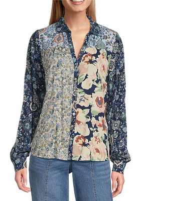 Nurture by Westbound Petite Size Woven Long Sleeve Floral Print Button Down Top