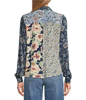 Nurture by Westbound Petite Size Woven Long Sleeve Floral Print Button Down Top