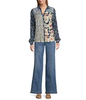 Nurture by Westbound Petite Size Woven Long Sleeve Floral Print Button Down Top