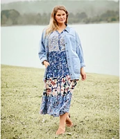 Nurture by Westbound Plus Size 3/4 Sleeve Floral Button Front Maxi Dress