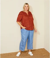 Nurture by Westbound Plus Size Drawstring Wide Leg Ankle Pull-On Pants