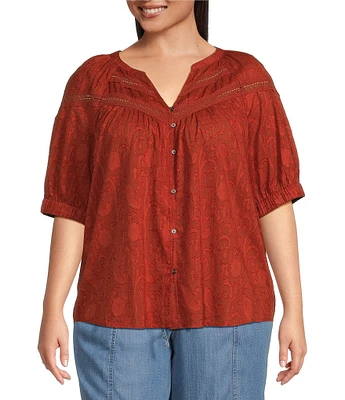 Nurture by Westbound Plus Size Elbow Sleeve Button Down Top