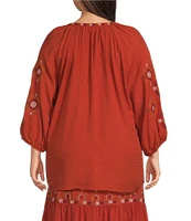 Nurture by Westbound Plus Size Embroidered Elbow Sleeve Coordinating Peasant Top