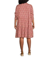 Nurture by Westbound Plus Size Embroidered Floral Button Front Roll Sleeve Tiered Short Dress