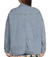 Nurture by Westbound Plus Size Flap Pocket Long Sleeve Button Front Denim Jacket