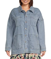 Nurture by Westbound Plus Size Flap Pocket Long Sleeve Button Front Denim Jacket