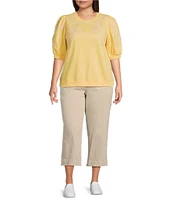 Nurture by Westbound Plus Size Knit Crew Neck Floral Embroidered Elbow Sleeve Top