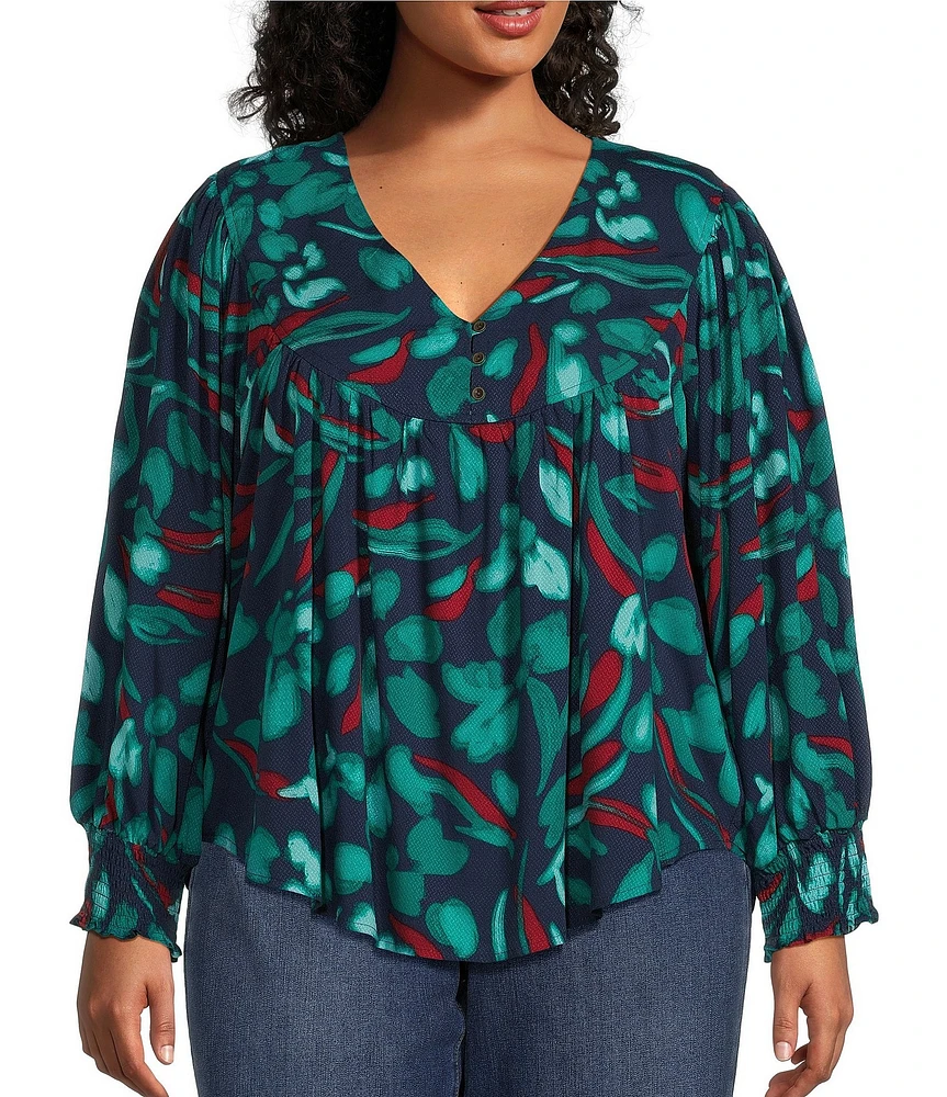 Nurture by Westbound Plus Size Long Sleeve Y-Neck Top