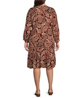 Nurture by Westbound Plus Size Spice Paisley Print Embroidered 3/4 Sleeve Tiered Dress