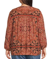 Nurture by Westbound Plus Size Spice Scarf Print 3/4 Sleeve V-Neck Top