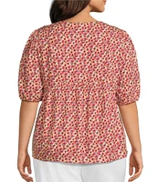 Nurture by Westbound Plus Size Woven Elbow Sleeve Pintuck Yoke Floral Top