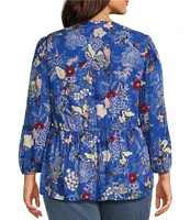 Nurture by Westbound Plus Size Woven Floral Print 3/4 Sleeve V-Neck Top