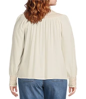 Nurture by Westbound Plus Size Woven Long Sleeve Button Front Novelty Smocking Top