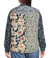 Nurture by Westbound Plus Size Woven Long Sleeve Floral Print Button Down Top