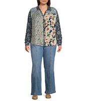 Nurture by Westbound Plus Size Woven Long Sleeve Floral Print Button Down Top