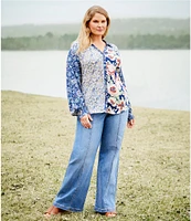 Nurture by Westbound Plus Size Woven Long Sleeve Floral Print Button Down Top