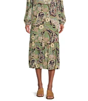 Nurture by Westbound Tiered Paisley Midi Ruffle Skirt