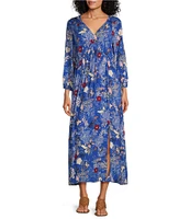 Nurture by Westbound V-Neck Floral Maxi Front Slit Elbow Sleeve Dress