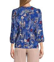 Nurture by Westbound Woven Floral Print 3/4 Sleeve V-Neck Top