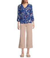 Nurture by Westbound Woven Floral Print 3/4 Sleeve V-Neck Top
