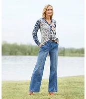 Nurture by Westbound Woven Long Sleeve Floral Print Button Down Top