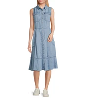 Nurture Collared Sleeveless Button Front Midi Dress