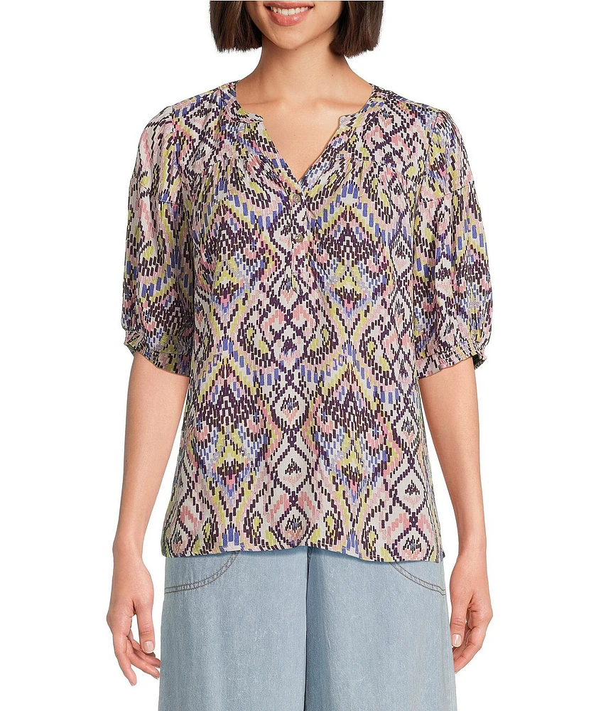 Nurture Elbow Sleeve Henley Neck Blouse