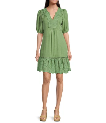 Nurture Elbow Sleeve V-Neck Short Dress