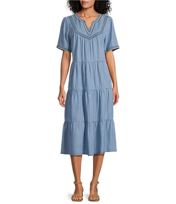 Nurture Elbow Sleeves Yoke V-Neck Dress