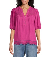 Nurture Mixed Media Pattern Elbow Puff Sleeves Top
