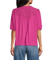 Nurture Mixed Media Pattern Elbow Puff Sleeves Top