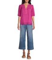 Nurture Mixed Media Pattern Elbow Puff Sleeves Top
