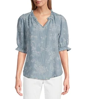 Nurture Notch Neck Short Sleeve Ruffled Top