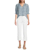 Nurture Notch Neck Short Sleeve Ruffled Top