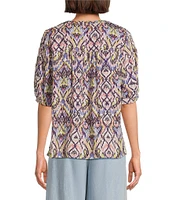 Nurture Petite Size Chambray Elbow Sleeve Y-Neck Blouse