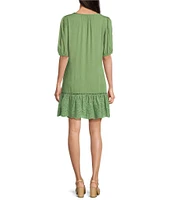 Nurture Petite Size Elbow Sleeve V-Neck Short Dress