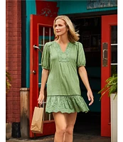 Nurture Petite Size Elbow Sleeve V-Neck Short Dress