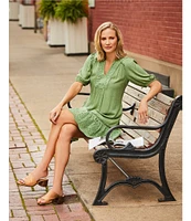 Nurture Petite Size Elbow Sleeve V-Neck Short Dress