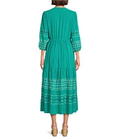 Nurture Petite Size Embroidered Midi V-Neck 3/4 Sleeve Dress