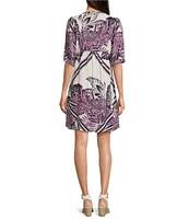 Nurture Petite Size Jacquard Elbow Sleeve V-Neck A-Line Dress