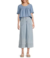Nurture Petite Size Short Sleeve Crew Neck Curved Yoke Top