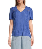 Nurture Petite Size Short Sleeve Woven V-Neck Top