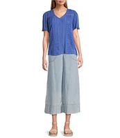 Nurture Petite Size Short Sleeve Woven V-Neck Top