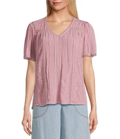 Nurture Petite Size Short Sleeve Woven V-Neck Top