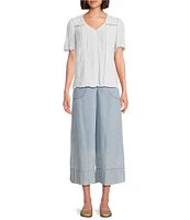 Nurture Petite Size Short Sleeve Woven V-Neck Top