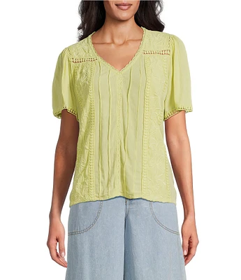 Nurture Petite Size Short Sleeve Woven V-Neck Top