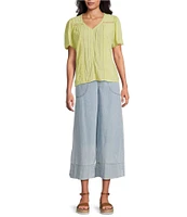 Nurture Petite Size Short Sleeve Woven V-Neck Top