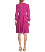Nurture Petite Size V-Neck 3/4 Sleeve Tiered Dress