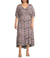 Nurture Plus Size V-Neck Short Sleeve Midi Dress