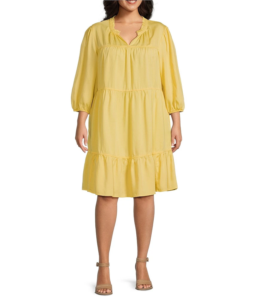 Nurture Plus Size 3/4 Sleeve Tiered Ruffle Short Dress